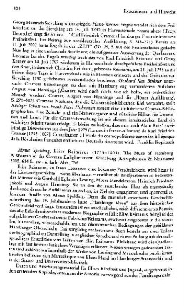 Spalding, Almut :: Elise Reimarus, 1735 - 1805, the muse of Hamburg, a woman of the German Enlightenment : Würzburg, Königshausen & Neumann, 2005