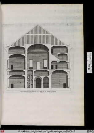 Taglio interiore del lato sententrionale del Palazzo .C. da leuante verso ponente.