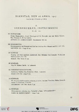 F. Sonnenuhren, Instrumente (Nr. 187-220)