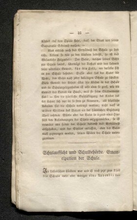 Schulaufsicht und Schulbehörde. Emancipation der Schule.