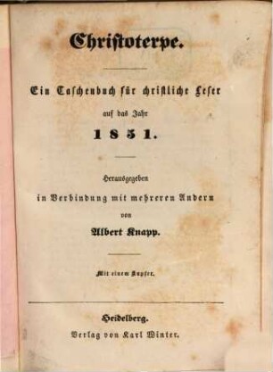 Christoterpe : ein Jahrbuch für d. dt. Haus. 1851, 1851