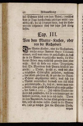 Cap. III. Von dem Mutter-Kuchen, oder von der Nachgeburt.