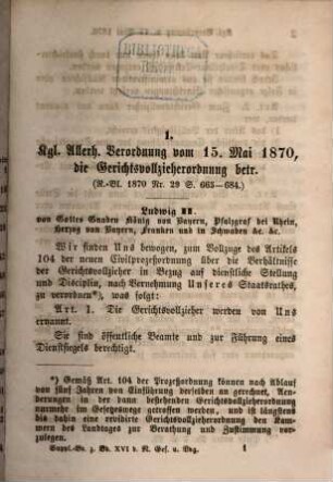 Neue Gesetze, Verordnungen ... für das Königreich Bayern, 16[,3]. 15. Mai 1870 - 31. Juli 1871
