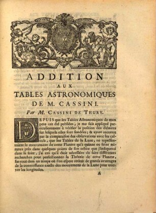 Addition Aux Tables Astronomiques De M. Cassini