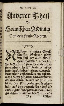 Anderer Theil Der Solmischen Ordnung. Von den Land- Rechten.