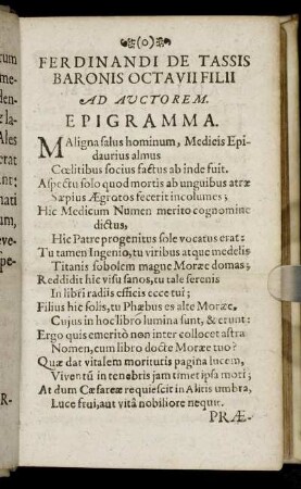 Ferdinandi De Tassis Baronis Octavii Filii Ad Auctorem Epigramma.