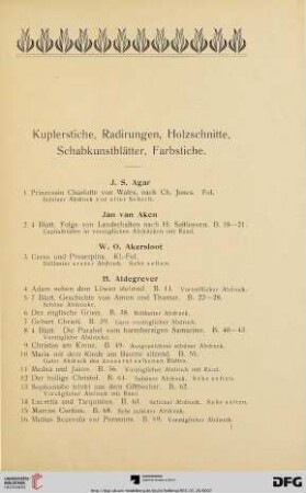 Kupferstiche, Radirungen, Holzschnitte, Schabkunstblätter, Farbstiche (Nr. 1 - 1177)