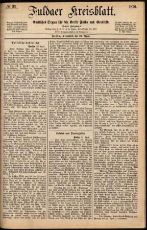 Ausgabe vom Samstag, den 22. April 1876.