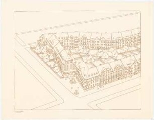 Bebauungsplan Schöneberger Südgelände, Berlin: Perspektivische Ansicht (Vogelschau) (Druck von Inv.Nr. 20585)