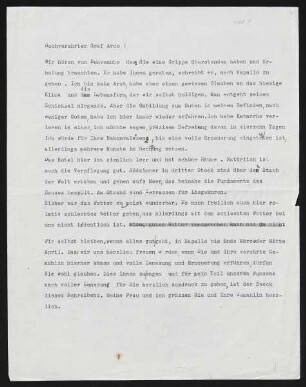Brief von Gerhart Hauptmann an Georg von Arco
