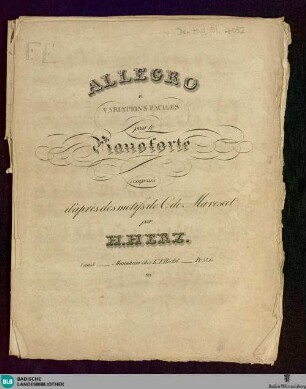 Allegro et variations faciles pour le pianoforte : d'après des motifs de C. de Marescot