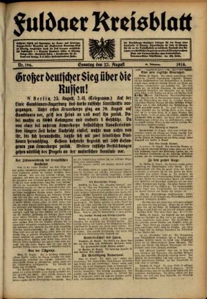 Ausgabe vom Sonntag, den 23. August 1914.