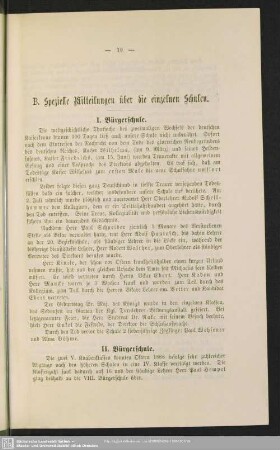 B. Spezielle Mitteilungen über die einzelnen Schulen