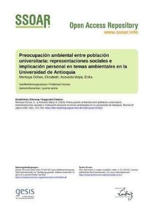 Preocupación ambiental entre población universitaria: representaciones sociales e implicación personal en temas ambientales en la Universidad de Antioquia