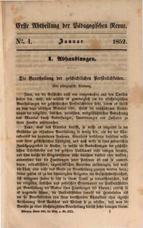 Pädagogische Revue : Centralorgan für Wissenschaft, Geschichte u. Kunst d. Haus-, Schul- u. Gesamterziehung, 1852 = Bd. 30