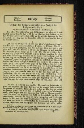 Freiheit des Religionsunterrichts und Freiheit im Religionsunterricht