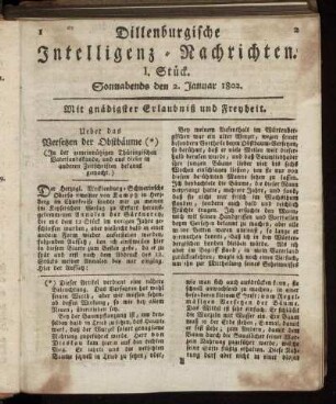 I. Stück... den 2. Januar 1802 - V. Stück... den 30. Januar 1802.