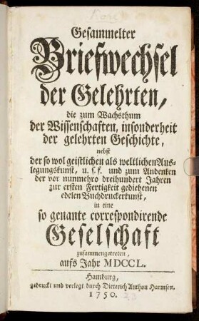 1750: Gesammelter Briefwechsel der Gelehrten