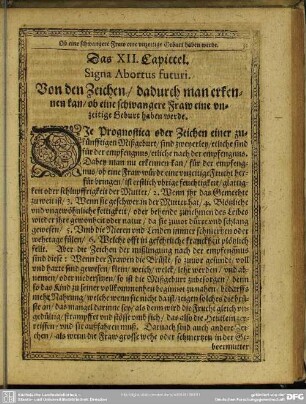 Das XII. Capittel. Signa Abortus futuri