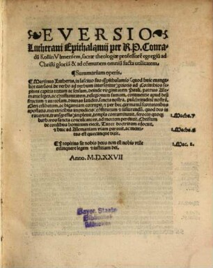 Eversio Lutherani Epithalamij