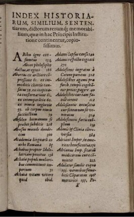 Index Historiarum, Similium, Sententiarum, dictorum rerumq[ue] memorabilium, quae in hac Principis Institutione continentur, copiosissimus