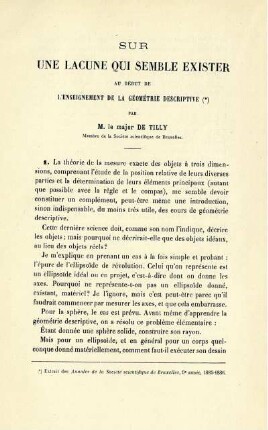 SUR UNE LACUNE QUI SEMBLE EXISTER AU DÉBUT DE L'ENSEIGNEMENT DE LA GÉOMÉTRIE DESCRIPTIVE.