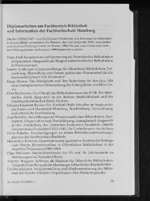Diplomarbeiten am Fachbereich Bibliothek und Information der Fachhochschule Hamburg