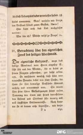 IV. Betrachtung über den eigentlichen Zweck des heiligen Abendmals.