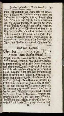 Das XIV. Capitel. Von der Hydrocele oder Hernia Aquosa (dem Wasser-Bruch.)