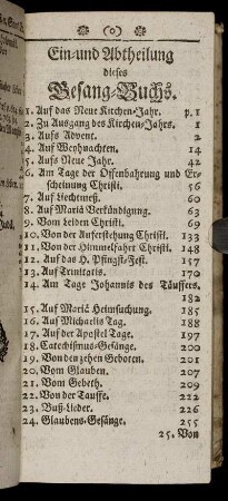 Ein- und Abtheilung dieses Gesang-Buchs.