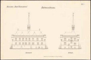 Rathaus, Göttingen: Aufriss Rückansicht, Südansicht 1:200