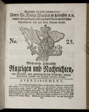 No. 25. Montags, den 23ten Junius, 1755.
