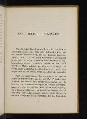 Goerdelers Lebenslauf