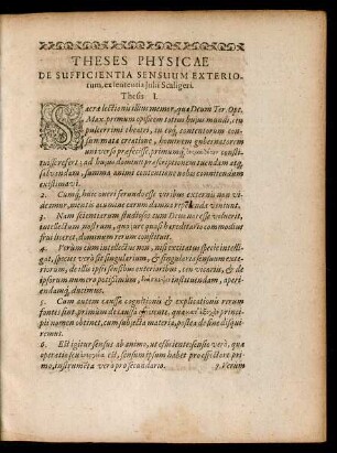 Theses Physicae De Sufficientia Sensuum Exteriorum, ex sententia Iulii Scaligeri.