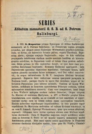 Series abbatum monasterii O.S.B. ad S. Petrum Salisburgi