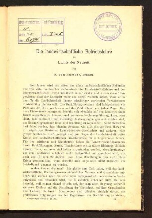 Die landwirtschaftliche Betriebslehre im Lichte der Neuzeit