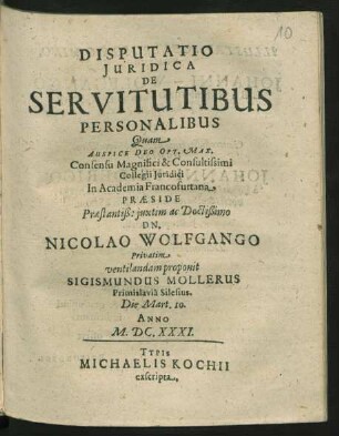Disputatio Iuridica De Servitutibus Personalibus