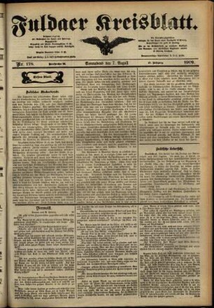 Erste Ausgabe vom Samstag, den 07. August 1909.
