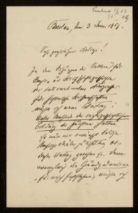 31: Brief von Otto Fischer an Otto von Gierke, Breslau, 3.6.1907