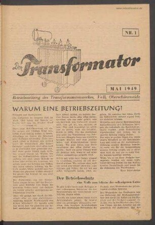TRO-Betriebszeitung 'Der Transformator'; Nr. 1b/1949 (Mai 1949)