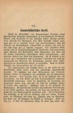 VII. Landwirthschaftlicher Kredit