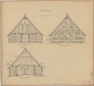 Schröttinghausen (Kreis Halle): Hof Heining. Haupthaus (Nordostansicht, Längsschnitt)