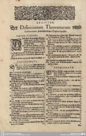 Register Der Definitionum Theorematum...