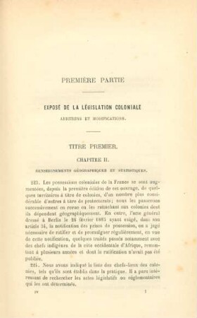 Première partie. Exposé de la législation coloniale