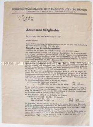 Rundschreiben der Berufskrankenkasse der Angestellten an ihre Mitglieder