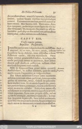 Caput XIII. Causa remota quinta. Impedita Perspiratio.