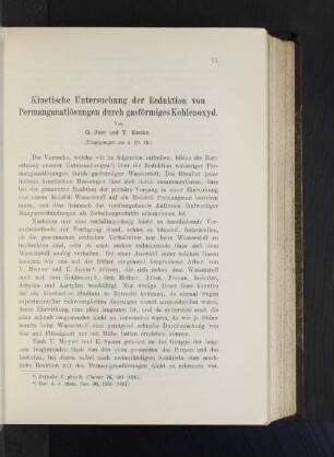 Kinetische Untersuchung der Reduktion von Permanganatlösungen durch gasförmiges Kohlenoxyd.