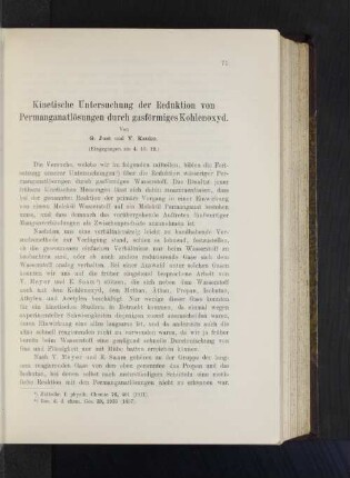 Kinetische Untersuchung der Reduktion von Permanganatlösungen durch gasförmiges Kohlenoxyd.