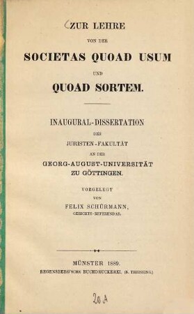 Zur Lehre von der societas quoad usum und quoad sortem