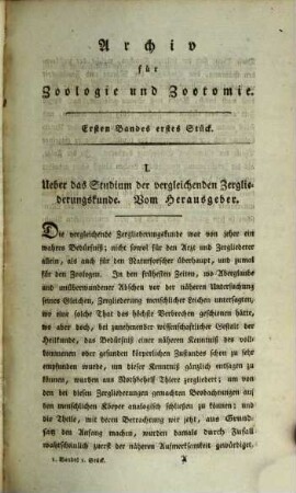 Archiv für Zoologie und Zootomie, 1. 1800